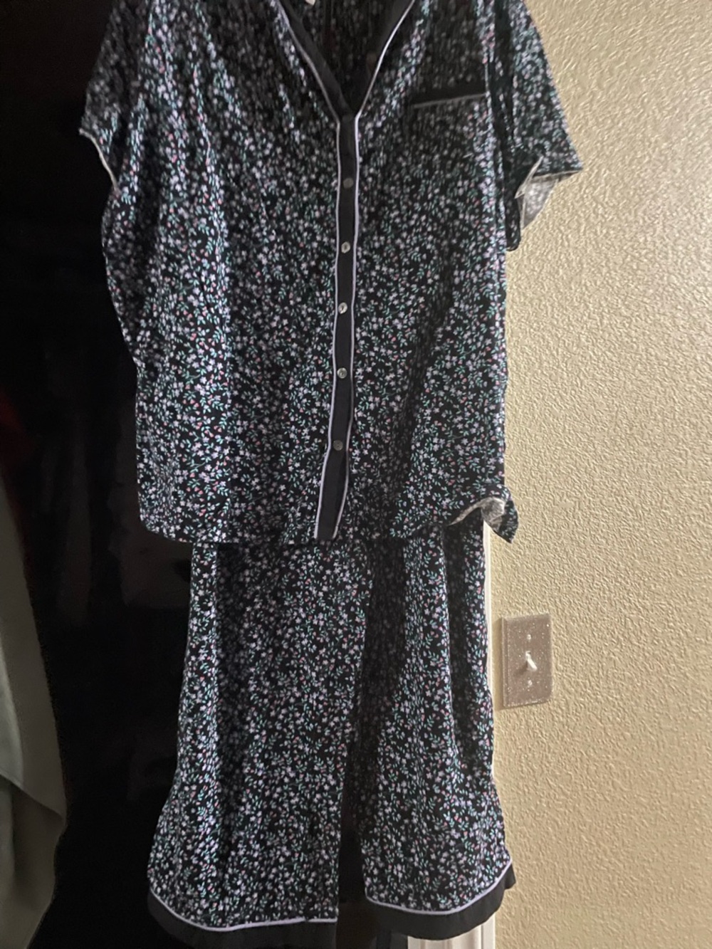 Aria Black Floral Short Sleeve Pajama Set with Black Trim
